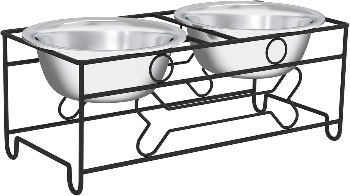 Set of 2 Stainless Steel Dog Bowls - 40Oz Pet Bowls with Decorative Dog Food Stand - Metal Food and Water Dishes for Large Pets - Puppy Essentials by  (Silver/Black)