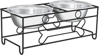 Set of 2 Stainless Steel Dog Bowls - 40Oz Pet Bowls with Decorative Dog Food Stand - Metal Food and Water Dishes for Large Pets - Puppy Essentials by  (Silver/Black)